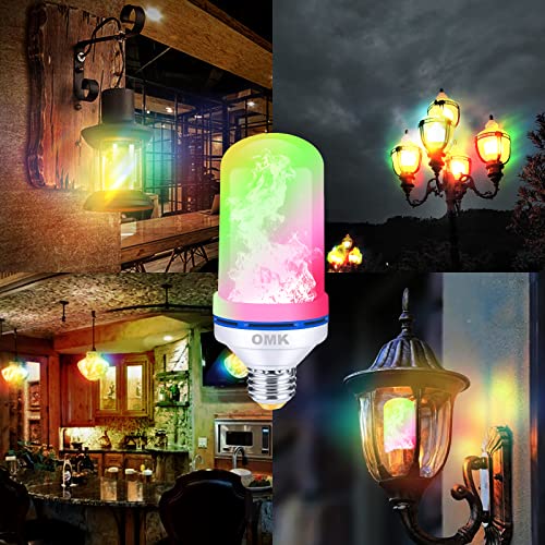 Omk - Led Flame Effect Fire Light Bulbs - Newest Upgraded 4 Modes Color Flickering Fire Simulated Lamps - E26 Base Led Bulb - 6W Energy Efficient Fire Lights For Indoor/Outdoor Decoration (2Pack) #TOP6