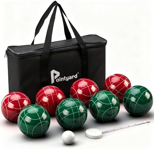 90mm Classic Bocce Ball Set with 8 Resin Balls/1 Pallino/Nylon Zippered Bag/Measuring Tape - Outdoor Family Games for Backyard/Lawn/Beach (Red & Green)