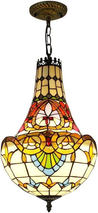 tiffany style pendant light fixture, stained glass hanging light, victorian style chandeliers for entryway foyer (11.8")