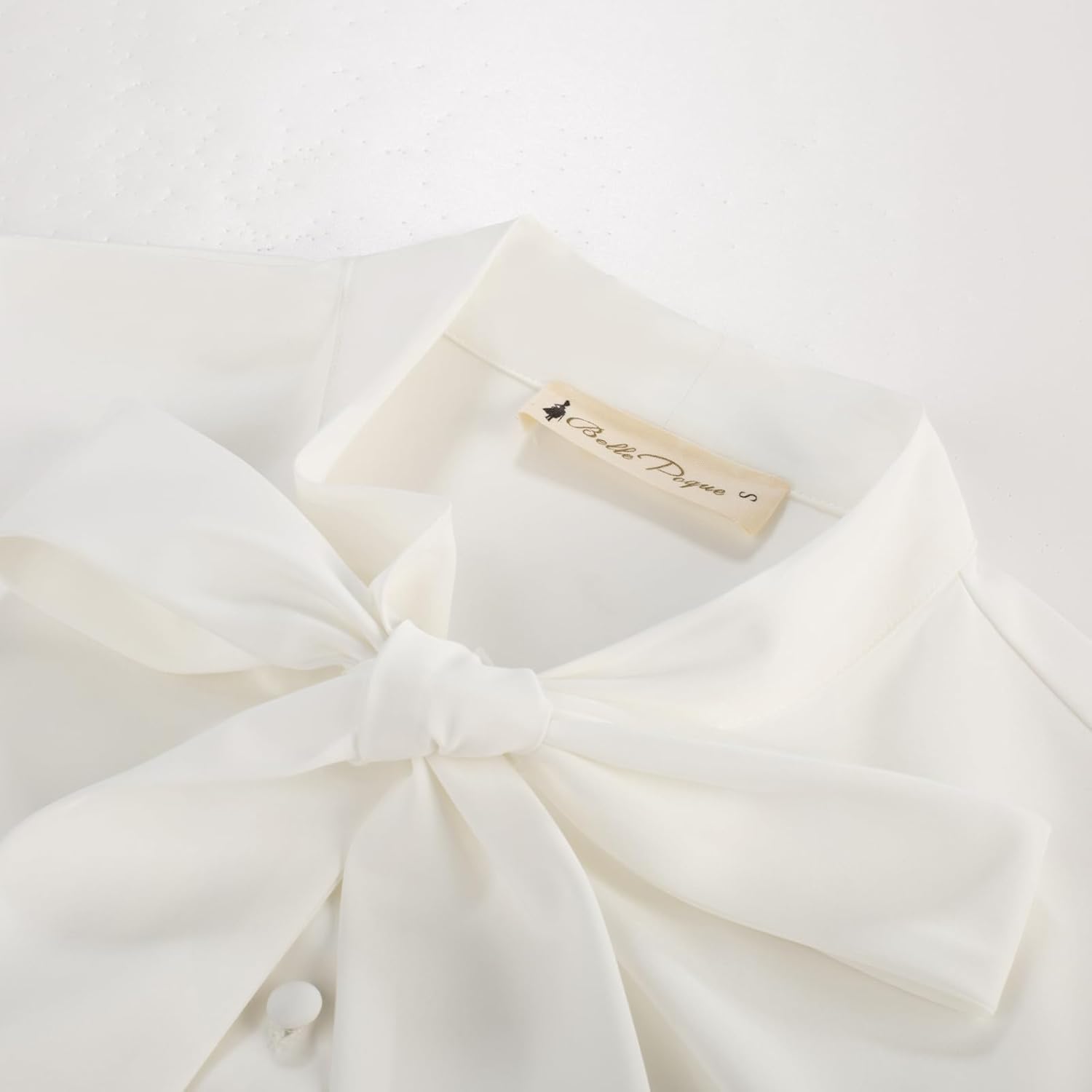 Belle Poque Women's Bow Tie Neck Blouse - Button Down Long Sleeve Collared Shirt for Work Office Casual - Image 5