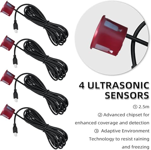 Image of LCD Parking Sensor Kit - Displays Data on Original Screen, Easy Rear Installation, Compatible with All Camera Formats (AHD, CVBS), 18 Probe Colors to Match Any Vehicle DarkRed