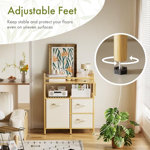 Image of Amazer Baby Changing Table, Bamboo Baby Dresser Table with Flat Top, Diaper Changing Station with 3 Removable Storage Drawers, Large Storage Nursery Organizer Shelves with Pad, Mesh Pocket