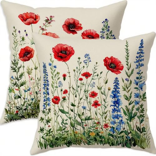 Housse coussin 80x80cm imperméable rouge avec fermeture éclair - 2