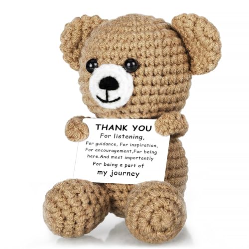 Thank You Gift - Handmade Positive Crochet Bear Doll 'Thank You for Listening' - Emotional Support Crochet Gifts for Teacher, Friend, Sister, Mentor, Colleague & Boss | Bear Gifts,Teacher Appreciation