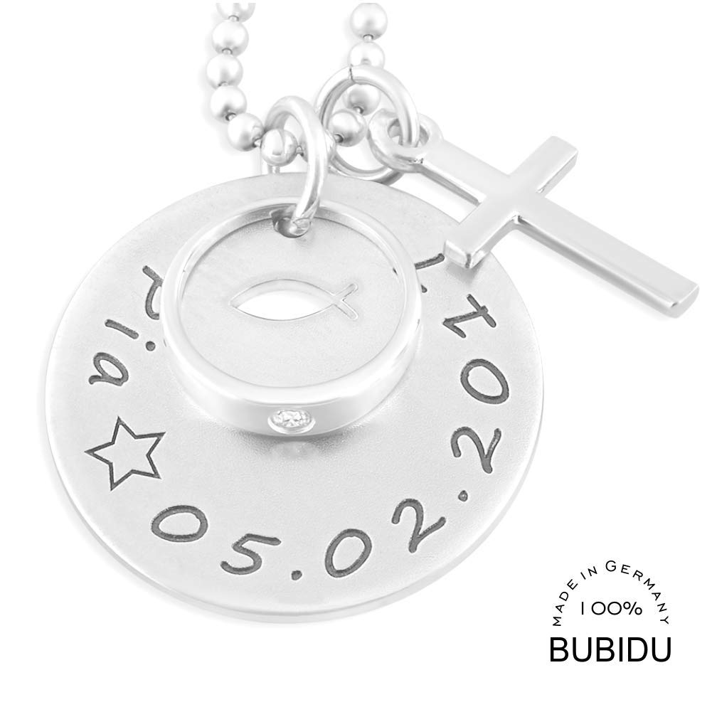 Kommunion Kette Junge Mädchen Silber Gravur Tauffisch Namenskette Taufe Taufring Taufschmuck Geschenk Jungen Silberschmuck Kommunionkette mit Namen | HANDMADE IN GERMANY