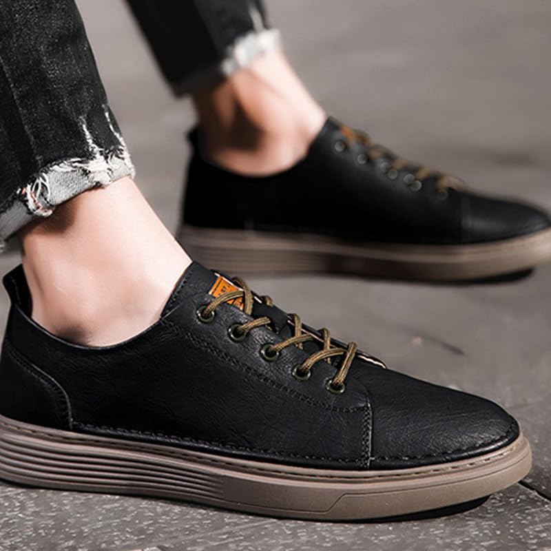 RiceelSor Mens Leather Lace-Up Flat Sneaker Casual Handmade Hollow Breathable Non-Slip Lightweight Comfortable Business Dress Loafers2