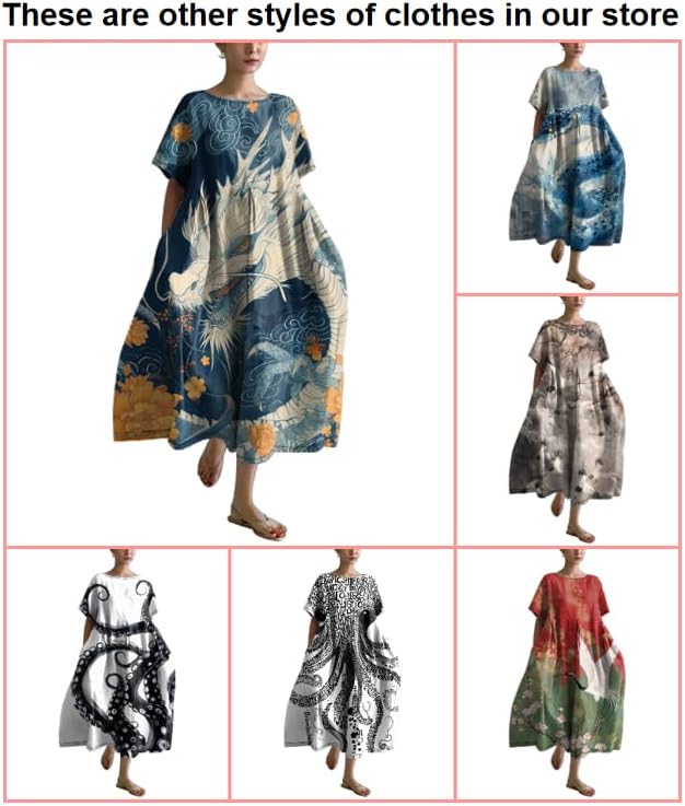 MARSVOVO Maxi Dresse for Women Short Sleeve Cute Funny Animal Theme Print Unique A-line Flowy Swing Casual Outdoor Dress - Image 3