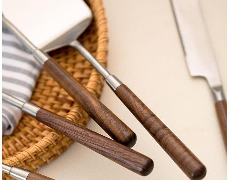 Silverware Set, 5/20/30/40 Pieces 304 Stainless Steel Walnut Spatula Cooking Spatula Kitchen Utensils Cooking Spoon Home Kitchen Spoon Set (Color : Silver, Size : 1Set-5Pcs)