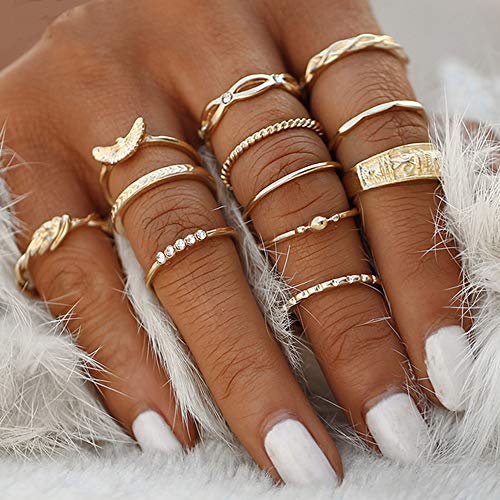 BERYUAN Rings Crystal Rings for Women Rings for Teen Girls Gold Rings Womens Rings Cute Rings Stackable Rings Setï¼ˆ12Pcs)(Rings Size 4.5,5,6,7,7.5)