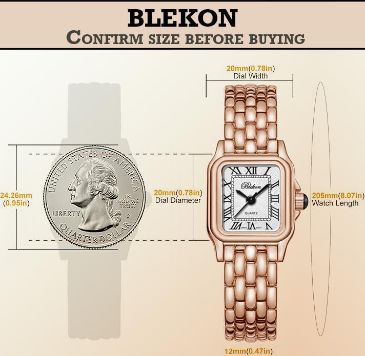 Blekon Original Women’s Vintage Watch – Small Rectangular Case, Dainty Bracelet Band, Elegant Roman Numeral Dial, Classic Dress Wristwatch - Image 4