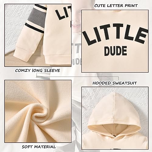 HINTINA Toddler Little Boy Letter Print Hooded Sweatsuit Outfits Long Sleeve Sweatshirt Jogger Fall Winter Clothes Set4
