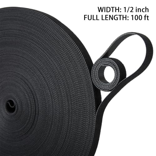 Image of Tangyinrd Double-Sided Hook and Loop Straps, Black Hook and Loop Roll Double-Sided Strips, Self-Gripping Straps for Home, Office, Data Center, Organizing DIY and More (1 /2in x 100ft)