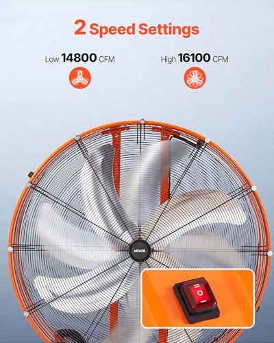 Image of VEVOR Industrial Shop Fan, 42 Inch Floor Drum Fan, High Velocity 16100 CFM, Heavy Duty Aluminum Blades, 2 Speeds, with Handle, Ideal for Commercial, Garage, Warehouse, Basement, Workshop, Factory
