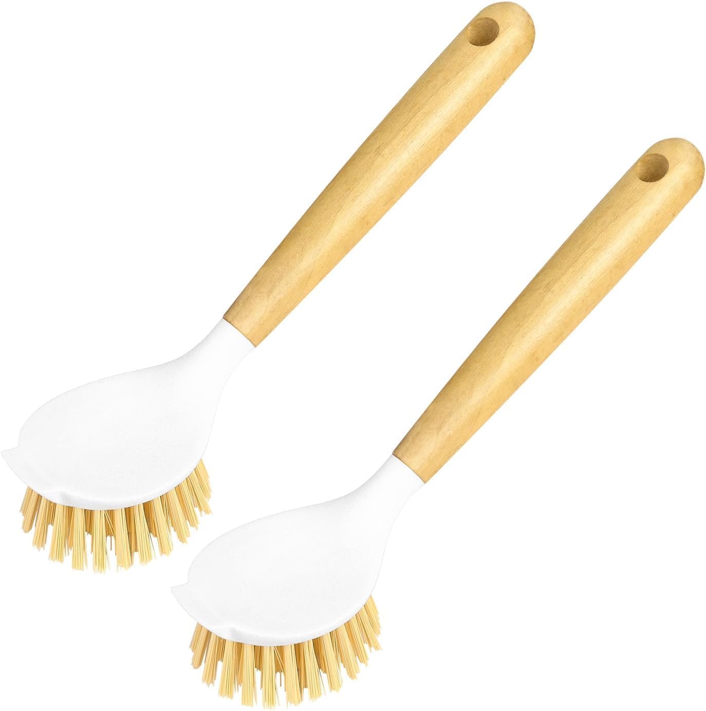 2 Pcs Kitchen Dish Brush, Strong Dish Scrubber Built-in Scraper, Scrub Brushes for Pans, Pots, Kitchen Sink Cleaning, Dishwashing Perfect Cleaning Tools, White