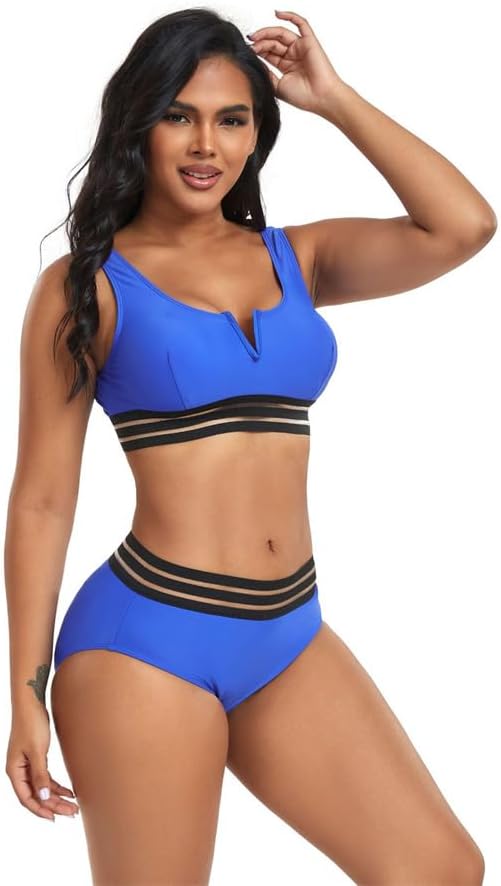 Solid Color Bikinis Set for Women Mesh Swimwear Female V-necck Swimming Wear Low Waist Bathers Lady Swimsuit