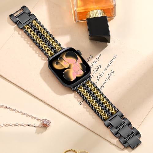 Image of Metal Band Compatible with Apple Watch Bands for Women 40mm 41mm 42mm 38mm 44mm 45mm 46mm 49mm, Dressy Stainless Steel Link Bracelet, Designer Strap for iWatch Series 11 /SE /10 /9 /8 /7 /6 /5 /4 /3 /2 /1 /Ultra