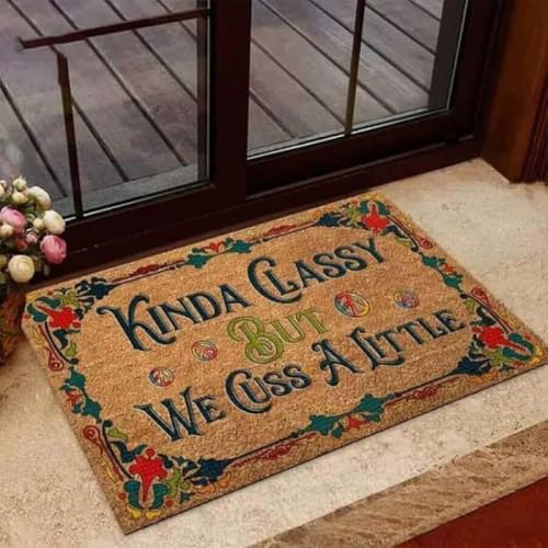 ���փ}�b�g ������Ə�i�����ǁA������ƃq�b�s�[���ۂ� 50×80cm doormat Kinda Classy But We Cuss A Little Hippie