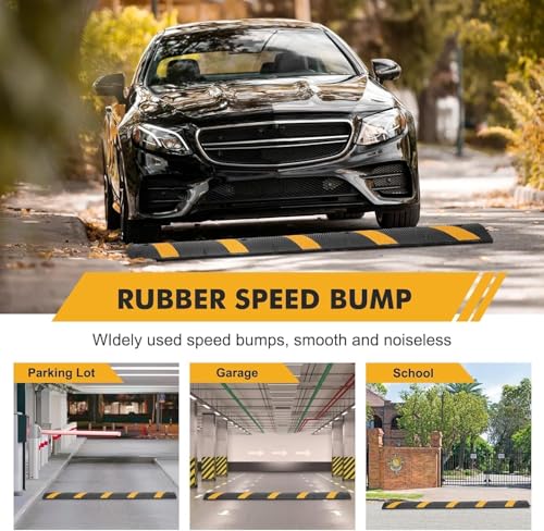 Image of 6 Ft Rubber Speed Bump 2 Pack, Heavy Duty Speed Bumps for Road 25,000 Lbs Capacity, Seed Hump Traffic Calming Ramp for Driveway for Low Cars Trucks Asphalt Concrete Gravel