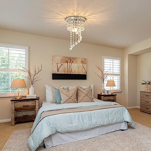 Goeco Small Crystal Chandelier, Modern S-Shaped Raindrop Flush Mount Light Fixture, E12 Chrome Beaded Decoration Flush Mount Chandelier For Bedroom, Hallway, Living Room, Kitchen, Dining Room #TOP7