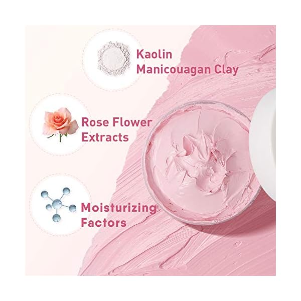 Rose-Clay-Facial-Mask-with-Kaolin-Pink-Clay-Niacinamide-Collagen-Hyaluronic-Acid-Moisturizing-Anti-Aging-Pores-Minimizers-Blackhead-Remover-Hydrating-Mud-Mask-423-oz ANAI RUI Rose Facial Mask, Clay Mask with Kaolin Pink Clay, Niacinamide, Collagen, Hyaluronic Acid for Moisturizing & Smooth Skin, Pores Minimizers, Blackhead Remover, 4.23 Oz