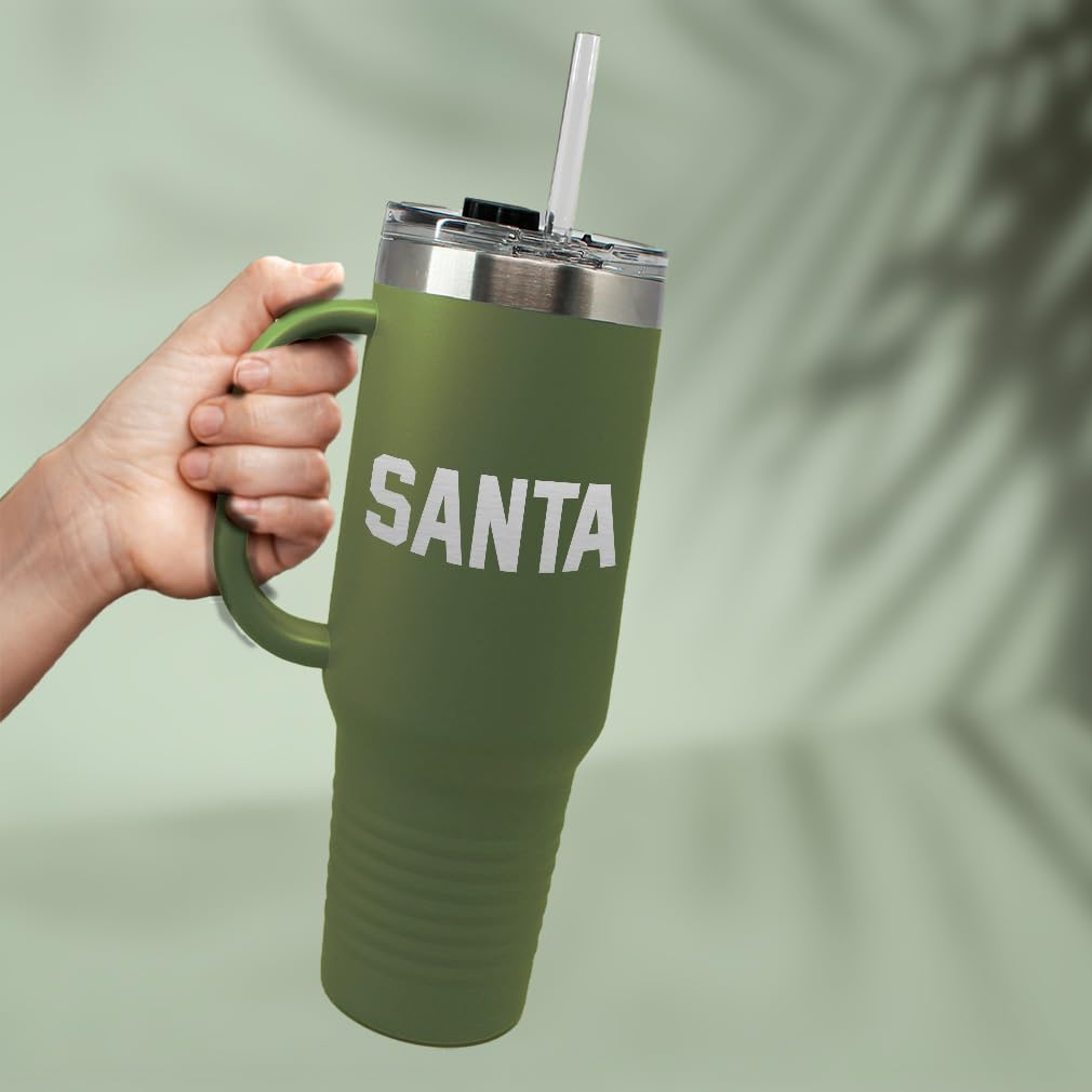 Speedy Pros Tumbler Cups with Straw Santa Christmas Xmas Clause Coffee Tumbler with Lid Personalized Insulated Travel Mugs Engraved Stainless-Steel 40 Oz Forest Green Design Only - Image 4