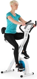 KLAR FIT Klarfit X-Bike XBK700 Pro - Bicicleta estática, Bicicleta Fija de Cardio, Ergómetro, Ordenador de Entrenamiento, Pulsómetro, Plegable, Sillín ergonómico, Pedales Antideslizantes, Blanco-Azul