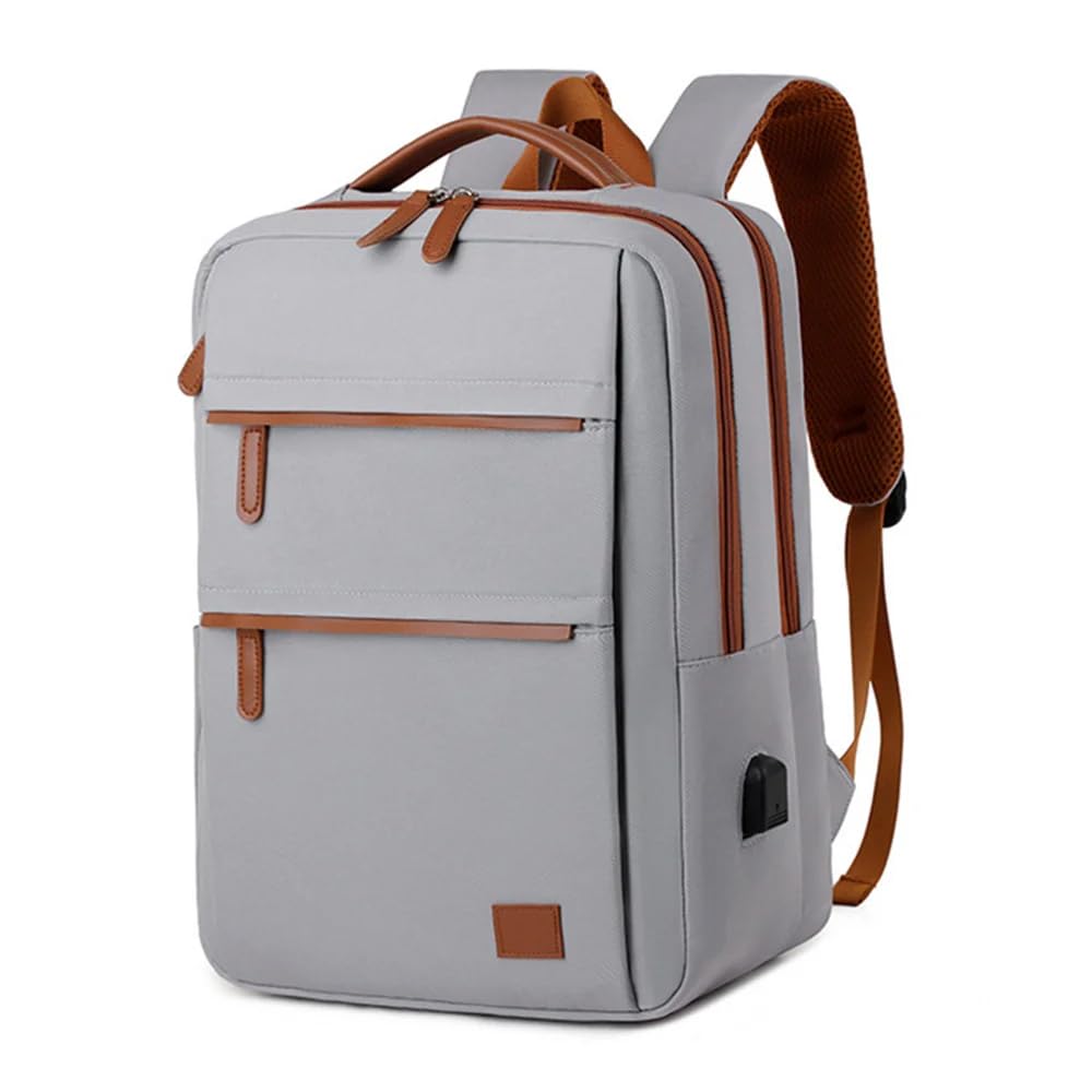 UrbanPro Canvas Laptop Backpack for Women & Men – 15.6” Slim Travel Backpack | Waterproof, USB Charging Port, Multi-Pocket Bag for Work, College, Daily Commute (Grey Tan)-image-2