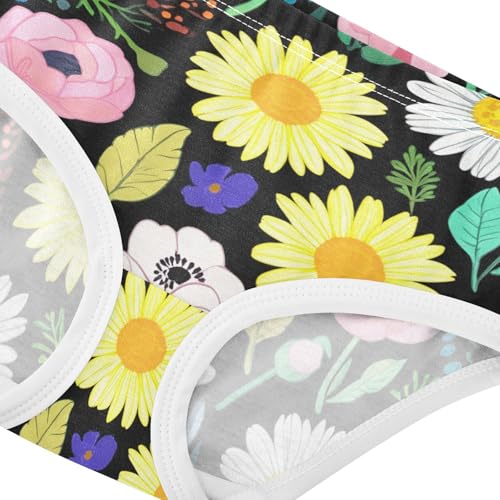 Toddler Underwear Custom 2t Cotton Little Girl Panties Durable Undies Kids Briefs Colorful Spring Flowers Black4
