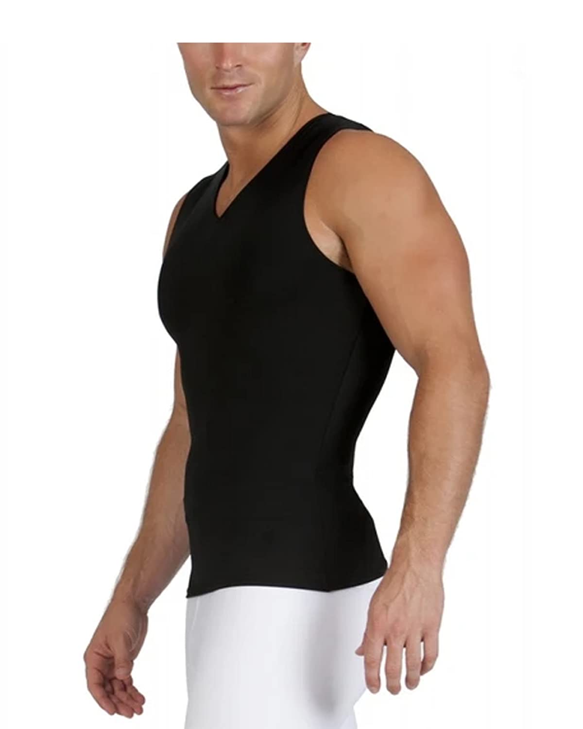Insta Slim - Made in USA - 3 Pack - Mens Compression Body Shaper Sleeveless V-Neck for Back Support, Gynecomastia & Hernias