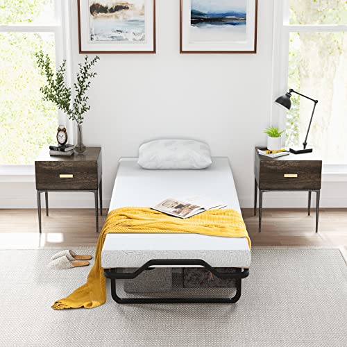 Komfott Folding Rollaway Bed With 4” Mattress, Roll Away Guest Bed For Adult, Space-Saving Fold-Up Bed For Easy Storage, Portable Guest Bed With Foam Mattress & Sturdy Steel Frame #TOP3