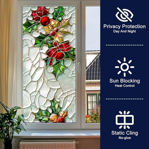 Vinilo decorativo para ventana con diseño festivo de acebo miniatura 2