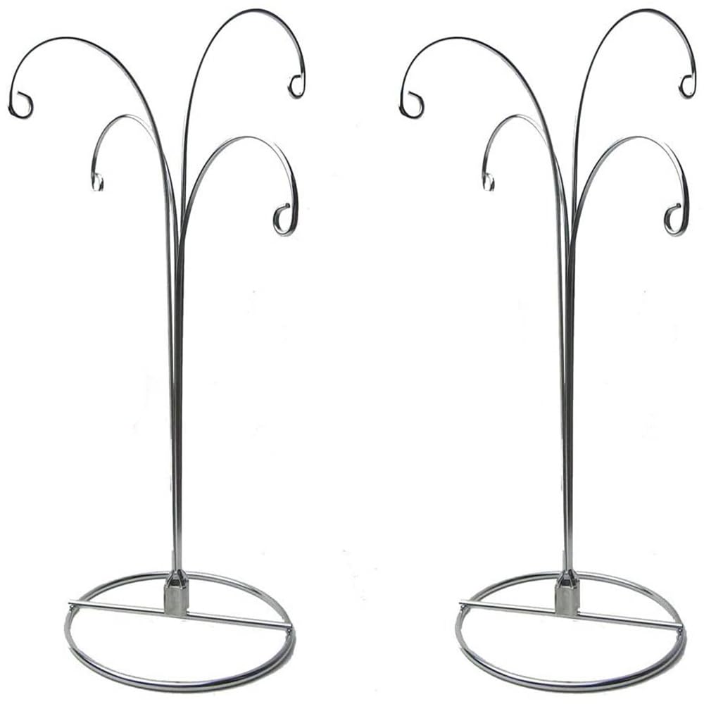 HOHIYA Ornament Display Stand 12 Inch 4-Arm Metal Holder for Christmas Ornaments Glass and Crystal Ball Decorations Art Craft Hanging Hanger Chrome Silver 2 Pack