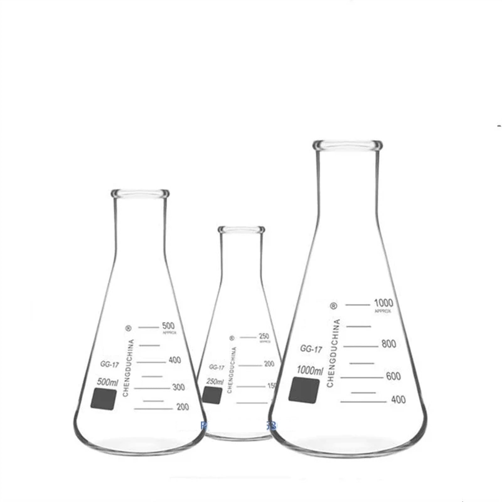 Frasco Triangular cónico de cuello ancho recto de vidrio de borosilicato de 50ml a 1000ml for equipos químicos de laboratorio(Size:500ml)