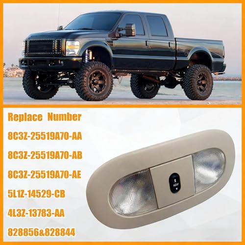 Image of 8C3Z-25519A70-AA Overhead Console with LED Dome Map Light & Sunroof Switch COMPATIBLE WITH Ford F-250 F-350 F-450 F-550 Super Duty 2008-2010 Cab Interior Ceiling Roof Reading Lamp, Beige