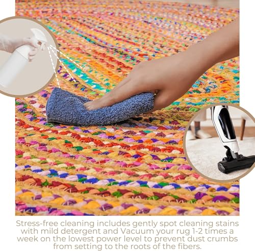 Image of Handwoven 2x2 feet Round Jute Square Rug, Natural Fibers, Braided Reversible Carpet for Stylish Bedroom Living Room Dining Room Kids Room (2x2 feet, Multicolor)