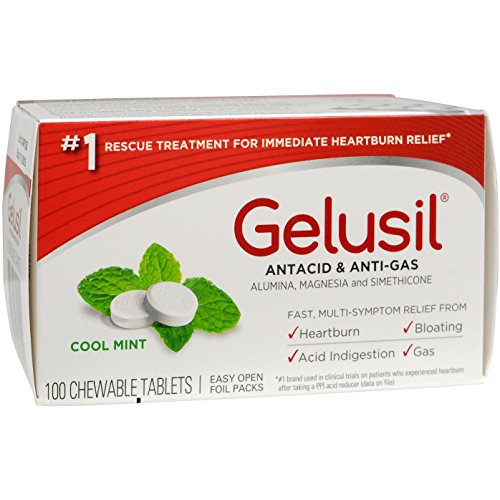 Gelusil Antacid & Anti Gas Tablets For Heartburn Relief, Acid Reflux, Bloating And Gas, Cool Mint - 100Ct Blister Pack, 2 Count #TOP3