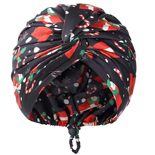 Christmas Adjustable Silk Bonnet Satin Curly Hair Wrap for Sleeping Women