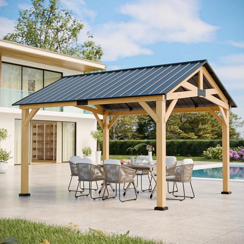 EAGLE PEAK 11x13 Hardtop Gazebo, Exposed Beam Rustic Gazebo, Galvanized