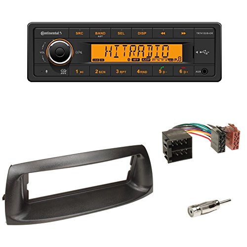 Continental TR7412UB-OR - radio samochodowe z Bluetooth RDS USB MP3 (bez napędu CD) + ramka radia 1-DIN + adapter ISO do FIAT Punto (188) 05/1999-04/2007