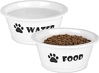 FOREYY Ceramic Dog Cat Bowls Set of 2 - Anti-Slip Silicone Band, Dishwasher Microwave Safe, Medium Fits Raised Pet Feeders