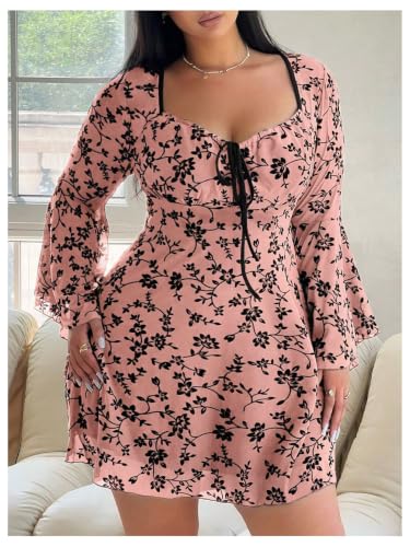 Image of Floerns Women's Plus Size Floral Gothic Dress Flare Long Sleeve Mesh Grunge A Line Dress