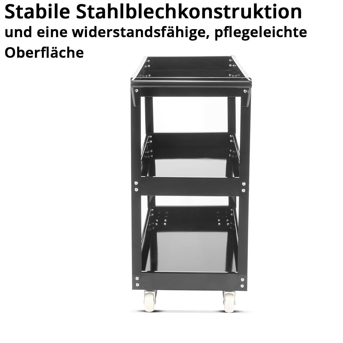 STAHLWERK Chariot à Outils Robuste - 3 Plateaux et Barre perforée, Capacité de Charge 200 kg, Idéal pour Atelier, Montage et Transport