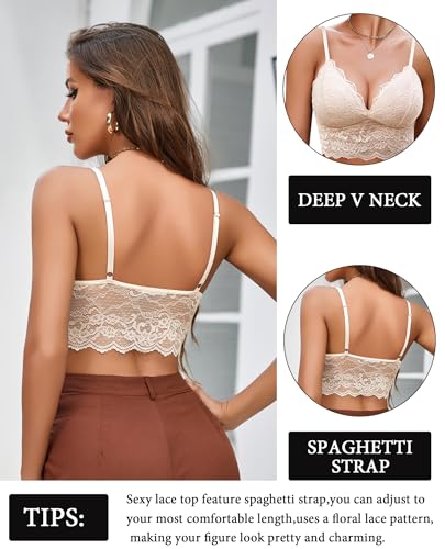 Image of Avidlove Lace Bralettes for Women V Neck Spaghetti Strap Bra Unpadded Tops Sexy Cami Crop Top Going Out Lingerie