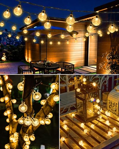 AdalyRoma solar lichterkette outdoor,6 Meter,30 LED Kristall Kugeln,8 Beleuchtungsmodi,IP65 wasserdicht,Warmweiß,Ideal für Garten,Balkon,Terrasse und Bäume