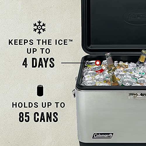 Coleman Reunion Insulated Portable Ice Chest, 54Qt Steel Belted Leak Resistant Cooler With Heavy Duty Latch, Handles And Drain #TOP5