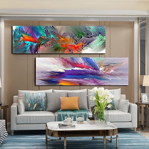Peinture murale salon KEBIA grand format abstrait bleu violet pour habiller vos grands murs