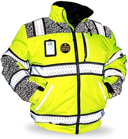 KwikSafety - Charlotte, NC - UNIVERSE Bomber Safety Jacket [LIMITED EDITION PATTERN] Class 3 ANSI OSHA Compliant Reflective Hoodie/Yellow Small