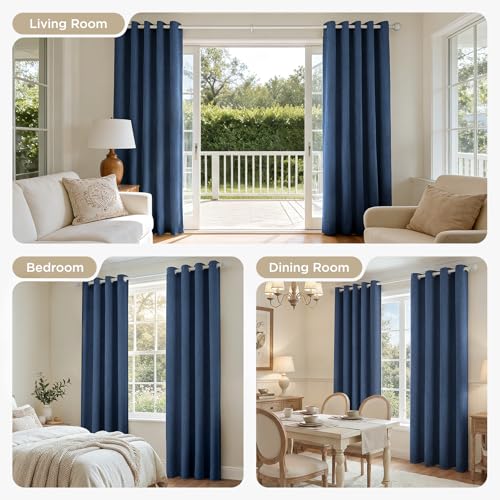 Image of Joydeco Denim Blue Black Out Curtains 63 Inch Long 2 Panels Set for Bedroom, 100% Blackout Curtains 63 Inch Length for Living Room, Faux Linen Short Small Textured Grommet Curtains Drapes