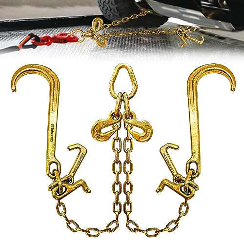 V Bridle Tow Chain G80-5/16 2 Ft with J & Grab Hooks