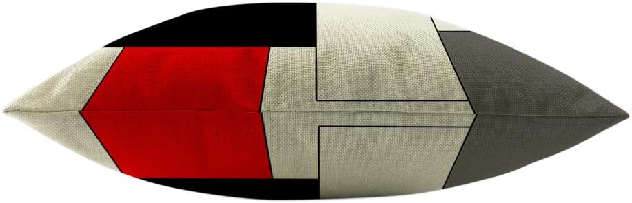 Mugod Paneling Pillow Cover Abstract Geometric Block Red Black Gray White Decorative Throw Pillow Cases Square Cotton Linen Cushion Cover for Home Bed Sofa Couch 18x18 Inch